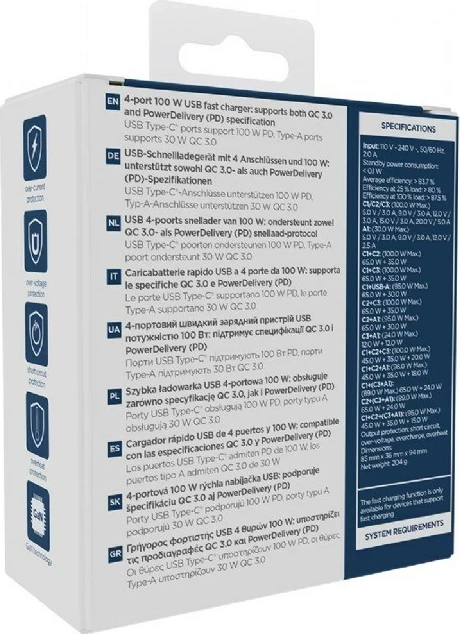 Karikues Gembird TA-UC-PDQC100LCD-01-BK për laptop e celular, 100W, i zi