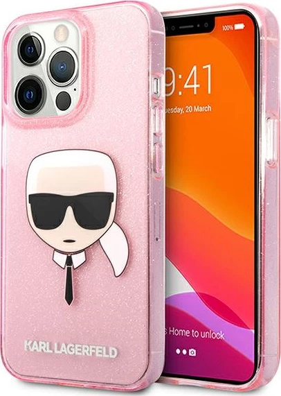 Mbështjellës Karl Lagerfeld KLHCP13XKHTUGLP për iPhone 13 Pro Max, hardcase, rozë me glitter