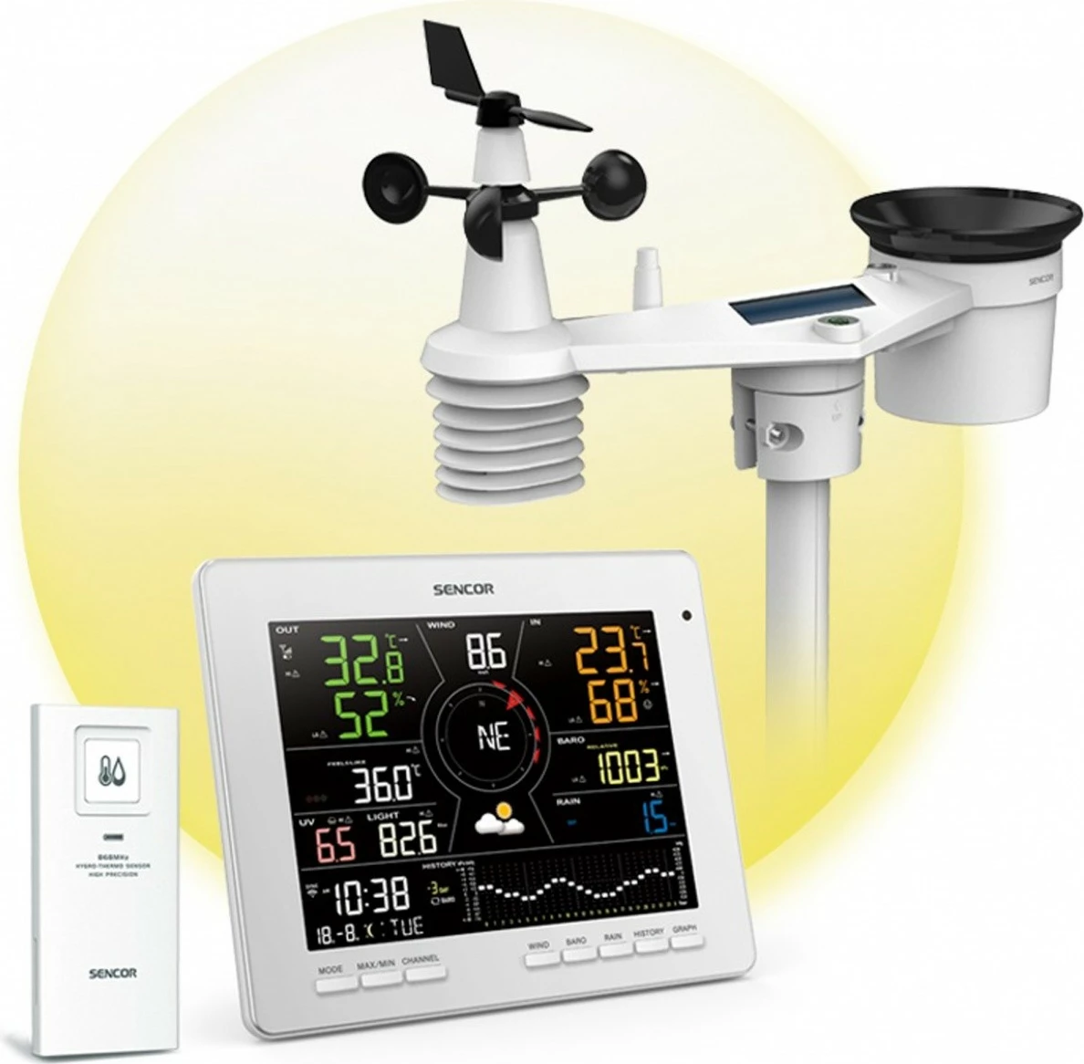 Stacion moti SMART Sencor SWS 16600 WiFi SH, me sensor 7-në-1 dhe TH, i bardhë