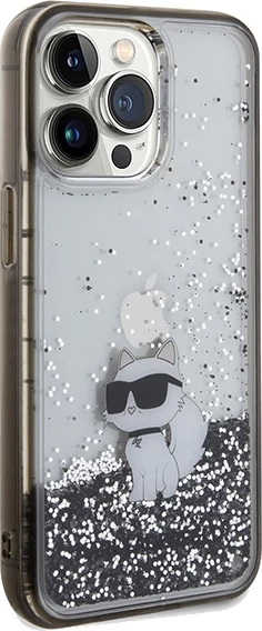 Mbështjellës Karl Lagerfeld Liquid Glitter Choupette për iPhone 13 Pro Max, Transparent, Silver