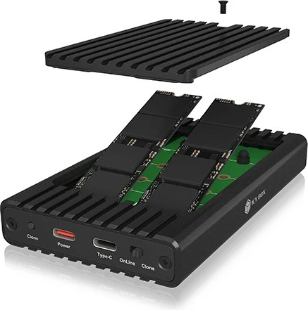 Kasë IcyBox IB-2817MCL-C31 për 2x NVMe SSD, funksion klonimi, e zezë