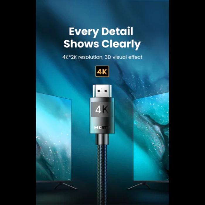 kabllo HDMI UGREEN 30999 4K@60Hz HDMI 2.0 HDR 18Gbps 1m, e zezë