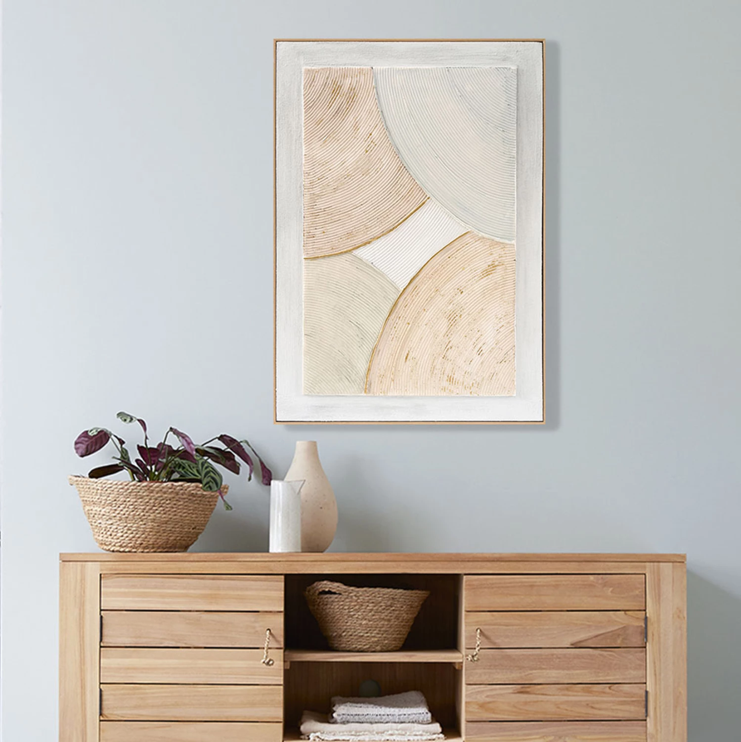 Pikturë muri 3D FH4554 me kornizë PS ngjyrë bezhë, forma të lakuara, 72x5x102 cm