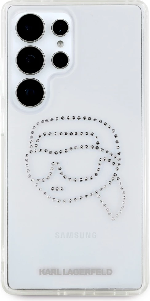 Mbështjellës Karl Lagerfeld Rhinestones Karl Head Logo për Samsung Galaxy S25 Ultra, transparent