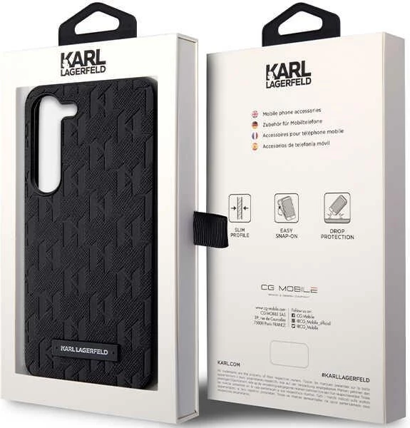 Mbështjellës Karl Lagerfeld Saffiano Mono Metal Logo për Samsung Galaxy S24, i zi