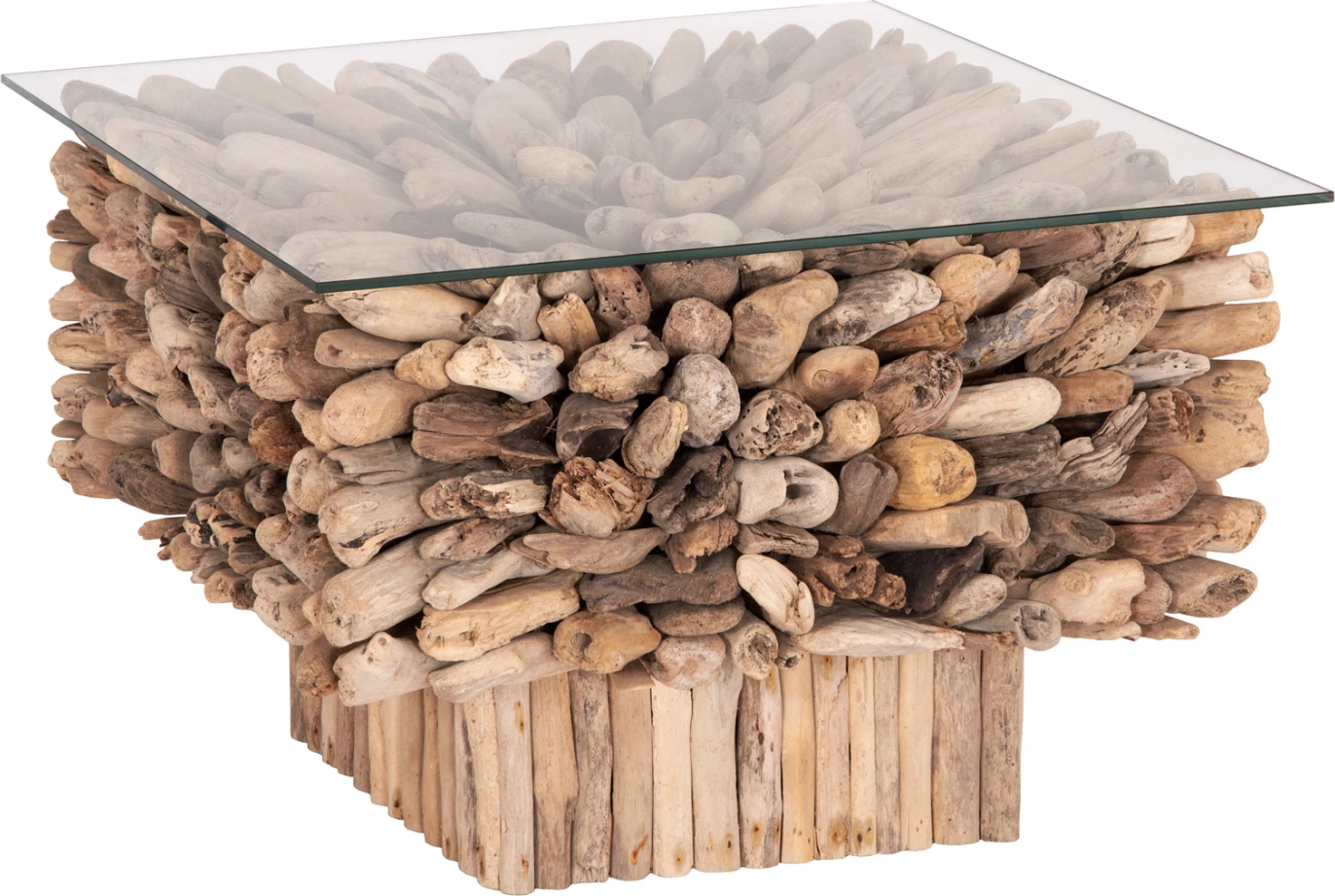 Tavolinë kafeje katrore SPARROW, dru i larë, xham, 75x75x51cm