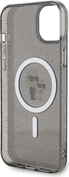 Mbështjellës Karl Lagerfeld Karl&Choupette Glitter MagSafe për iPhone 15 Plus, i zi