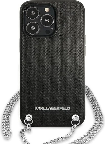 Mbështjellës Karl Lagerfeld Monogram Plaque për iPhone 13 Pro/13 6.1", i zi, me zinxhir