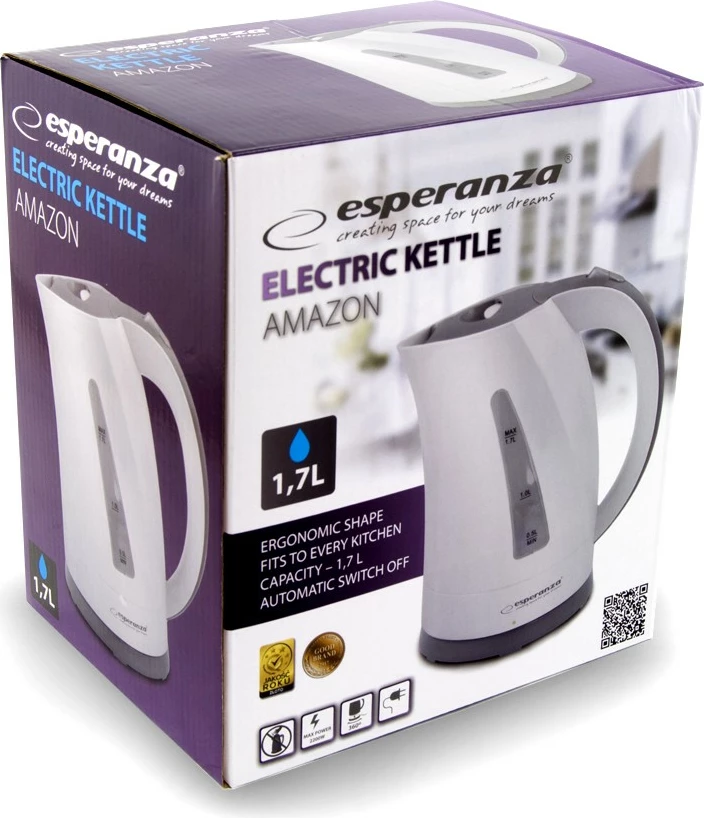 Çajnik elektrik Esperanza Amazon EKK022, 1.7L, bardhë/gri
