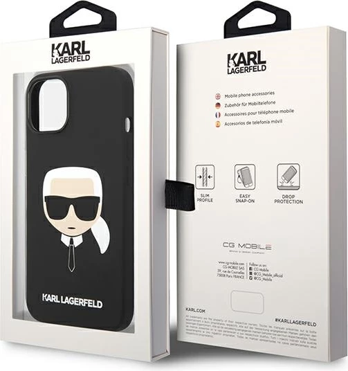 Mbështjellës Karl Lagerfeld Silicone Karl's Head MagSafe për iPhone 14 Plus, i zi