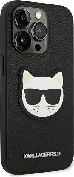 Mbështjellës Karl Lagerfeld KLHCP14LSAPCHK për iPhone 14 Pro 6.1", Saffiano Choupette Head Patch, i zi