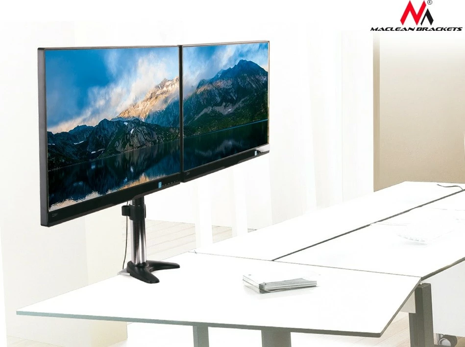 Mbajtës tavoline për dy monitorë Maclean MC-714, 13-27", alumin, zi/argjendtë