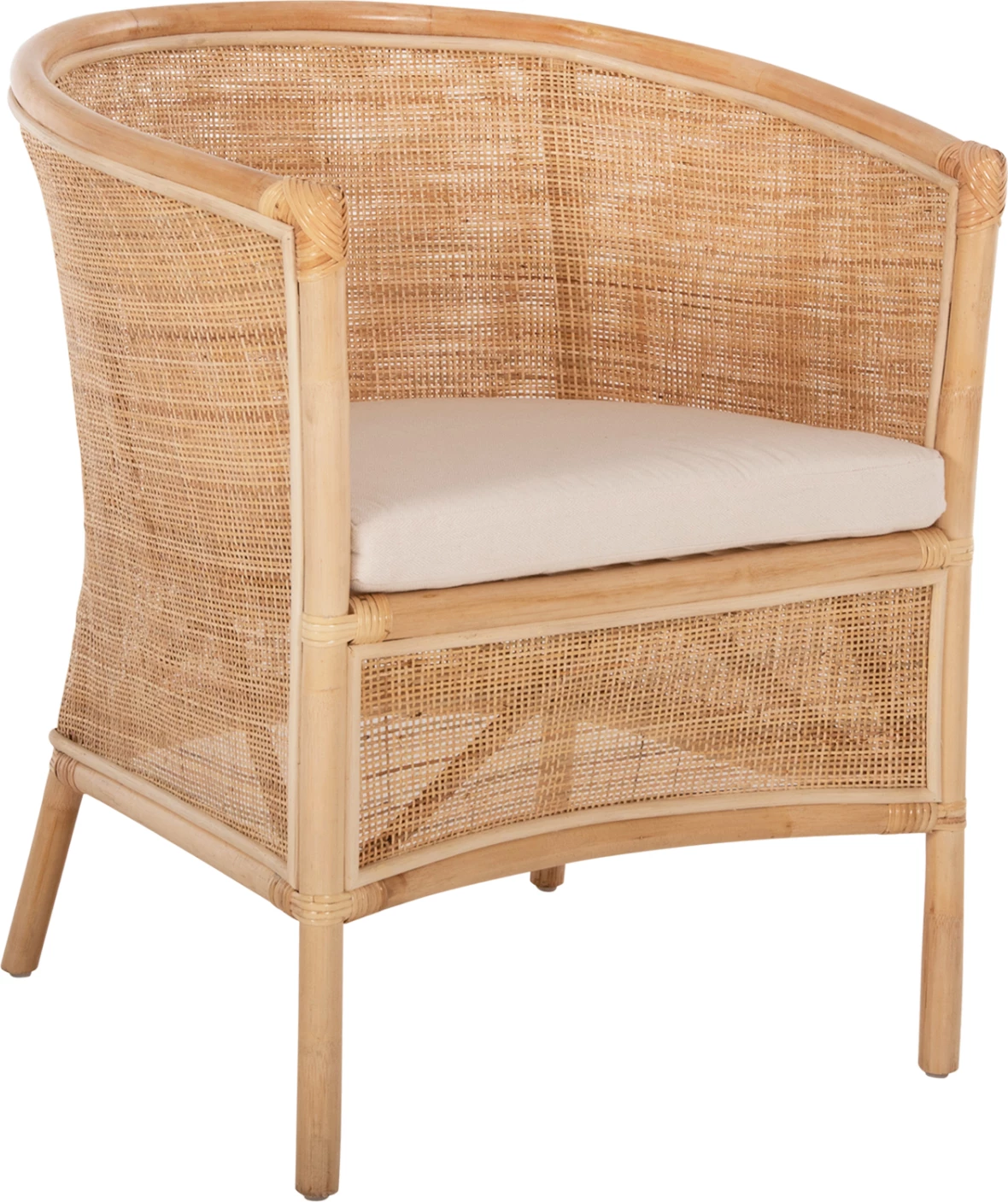 Karrige pa krahë APRON FH9818, ratan i shpuar, ngjyrë natyrale, jastëk i bardhë, 75x70x85H cm