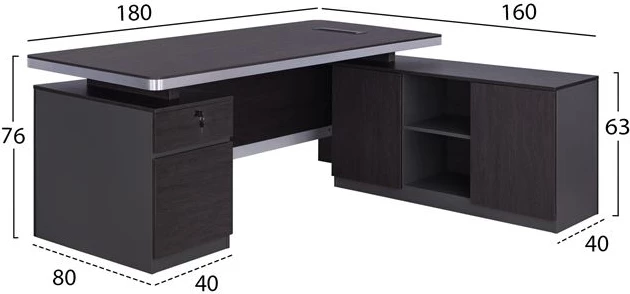 Tavolinë profesionale për zyre, kënd i djathtë, FH2092R, ngjyrë druri trëndafili, 180x160x76cm