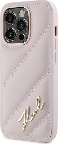 Mbështjellës Karl Lagerfeld Diagonal Quilted Script për iPhone 14 Pro Max, rozë