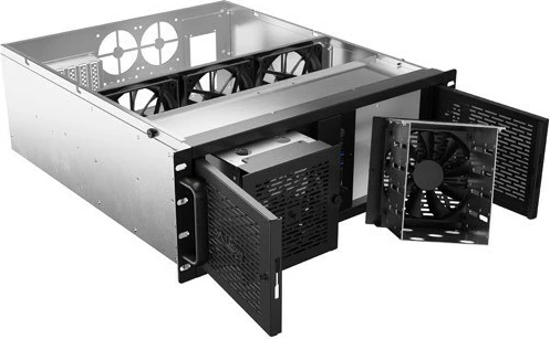 Kasë serveri Lanberg SC01-5204-12B, 4U, për rack 19", ATX/ITX/Micro ATX/SSI-CEB, 13 slote disqesh, 5 ventilatorë, e zezë/çelik