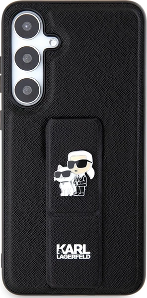 Mbështjellës Karl Lagerfeld Gripstand Saffiano Karl&Choupette Pins për Samsung Galaxy S24+, i zi