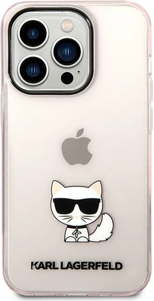 Mbështjellës Karl Lagerfeld Choupette Body për iPhone 14 Pro 6.1", transparent/rozë