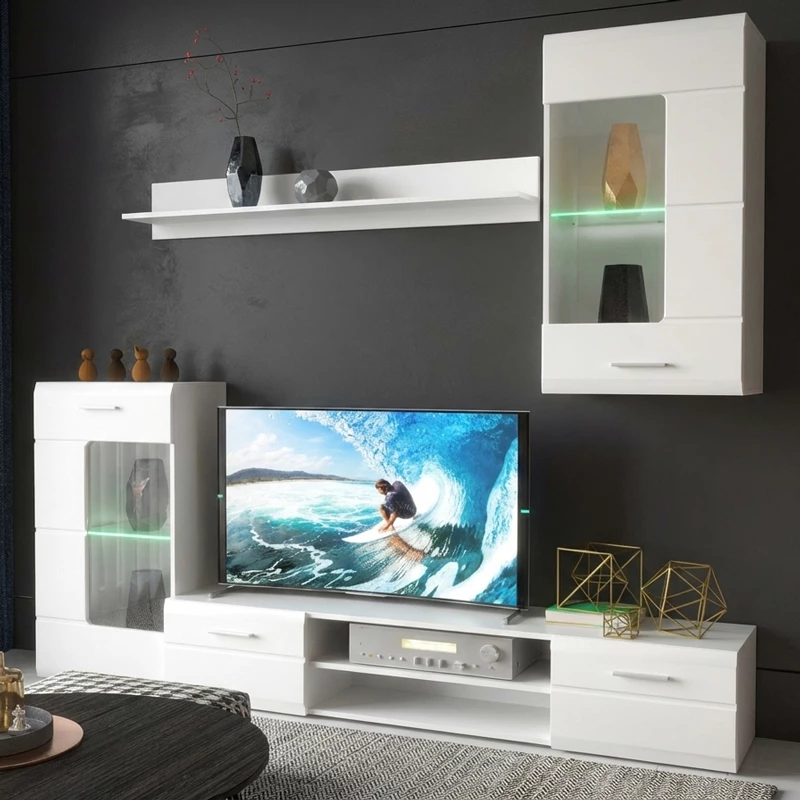 Sistem salloni Saleto, ngjyrë e bardhë, 230.2x39.6x202.4cm