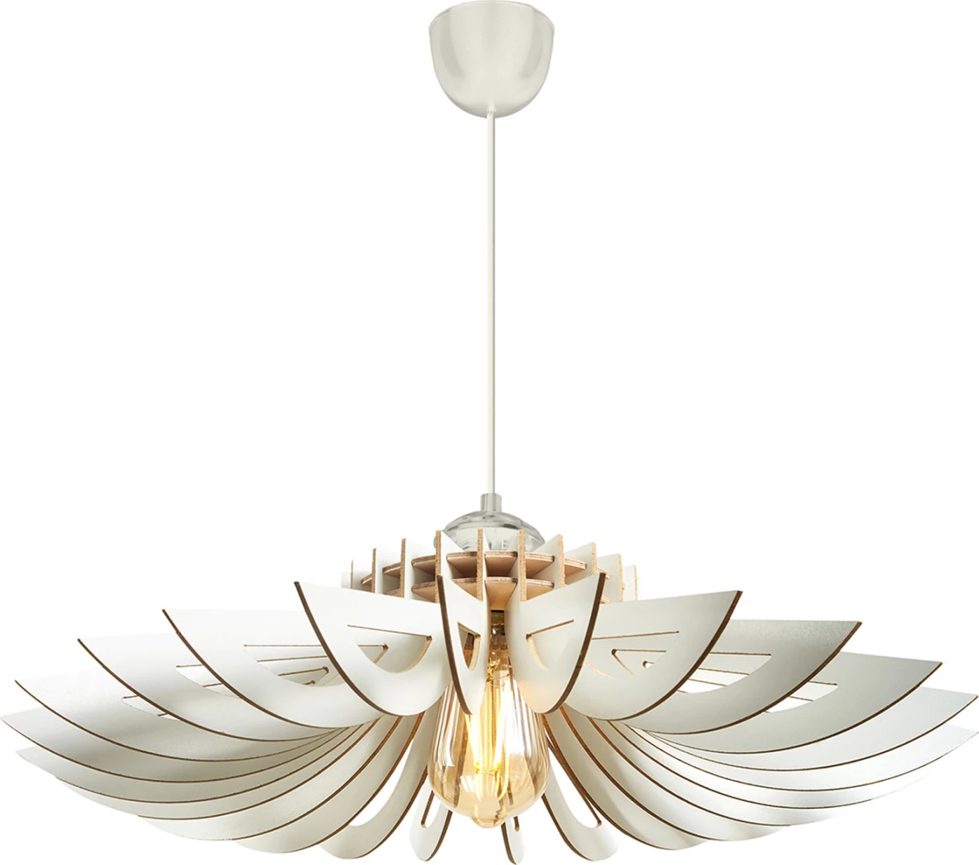 Llambë tavani prej druri e varur, ngjyrë e bardhë, FH7348.02, Φ68x50Υ cm