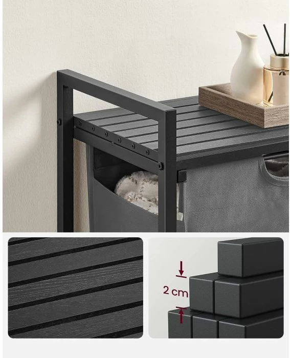 Shportë rrobash VASAGLE BLH101B01 65 L me raft, e tërheqshme, e zezë