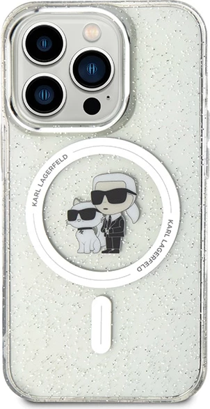 Mbështjellës Karl Lagerfeld Karl&Choupette Glitter MagSafe për iPhone 15 Pro, Transparent