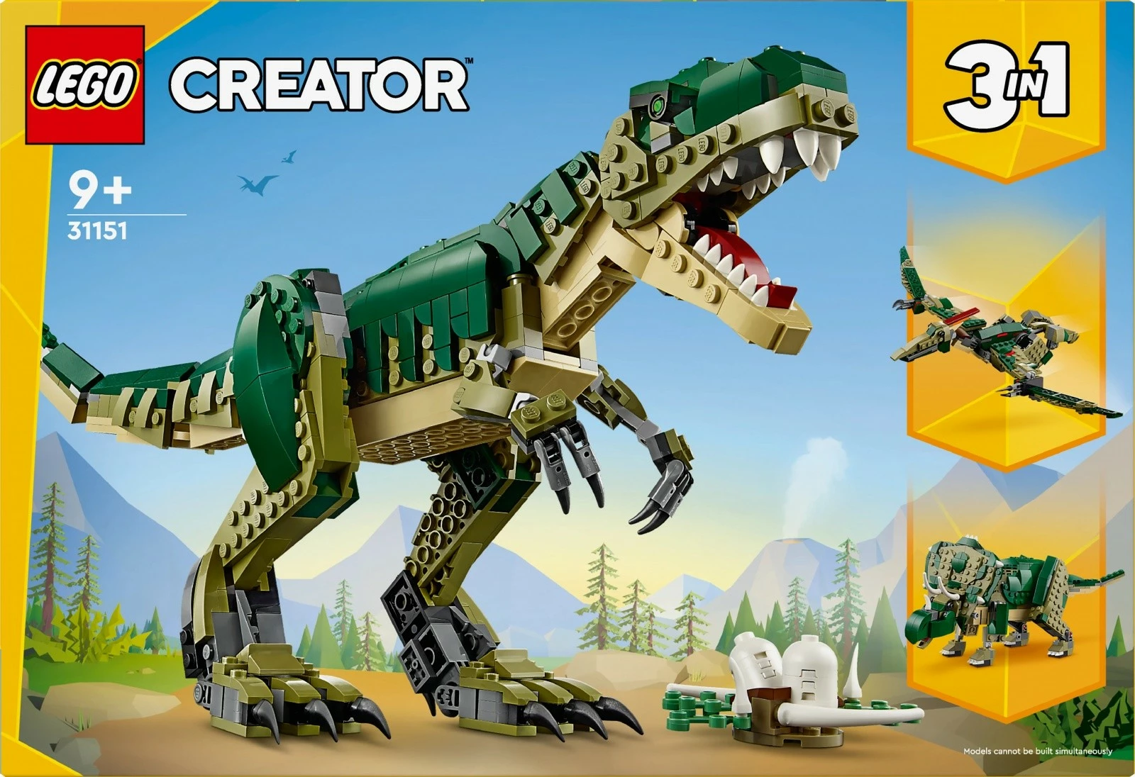 Set lodrash LEGO Creator 3-në-1 Tyrannosaurus Rex 31151, 626 pjesë, plastikë, për fëmijë, jeshile