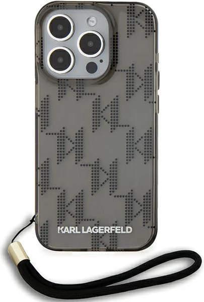 Mbështjellës Karl Lagerfeld IML Mono KL Pattern & Cord për iPhone 15 Pro Max, i zi