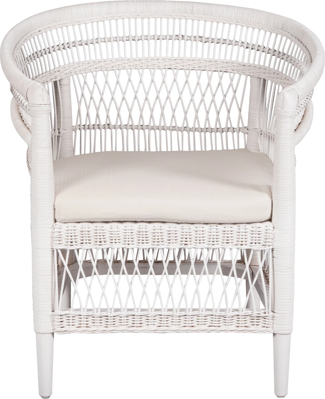 Karrige MALAWI FH9635.02 dru mahogany me rattan, jastëk i bardhë-bardhë 80x70x86Hcm