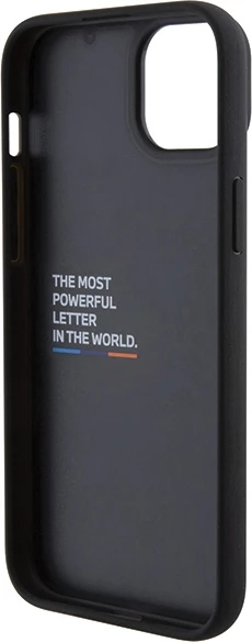 Mbështjellës BMW BMHCP15M22PTDK për iPhone 15 Plus 6.7", Leather Stamp Tricolor, zi