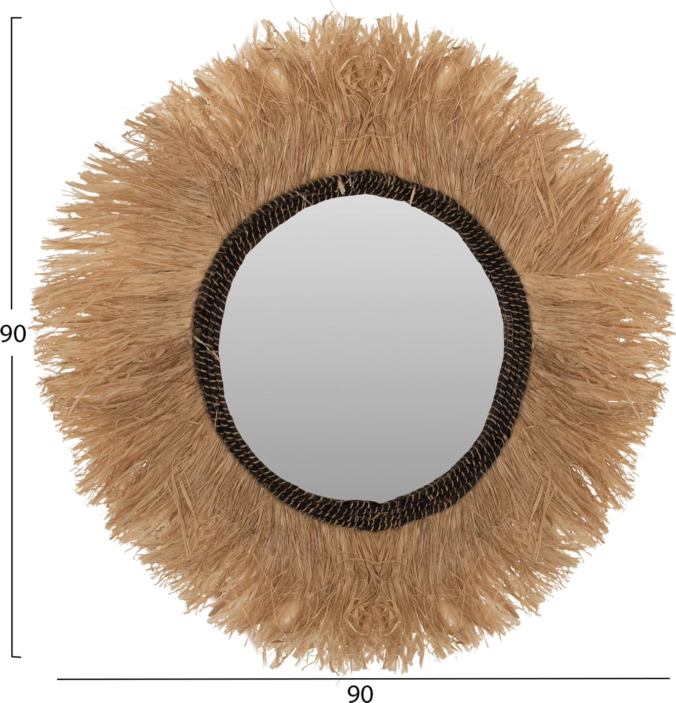 Pasqyrë rrethore me kornizë nga fibra sisal dhe abaca, ngjyrë natyrale-e zezë, Φ90cm, FH7746