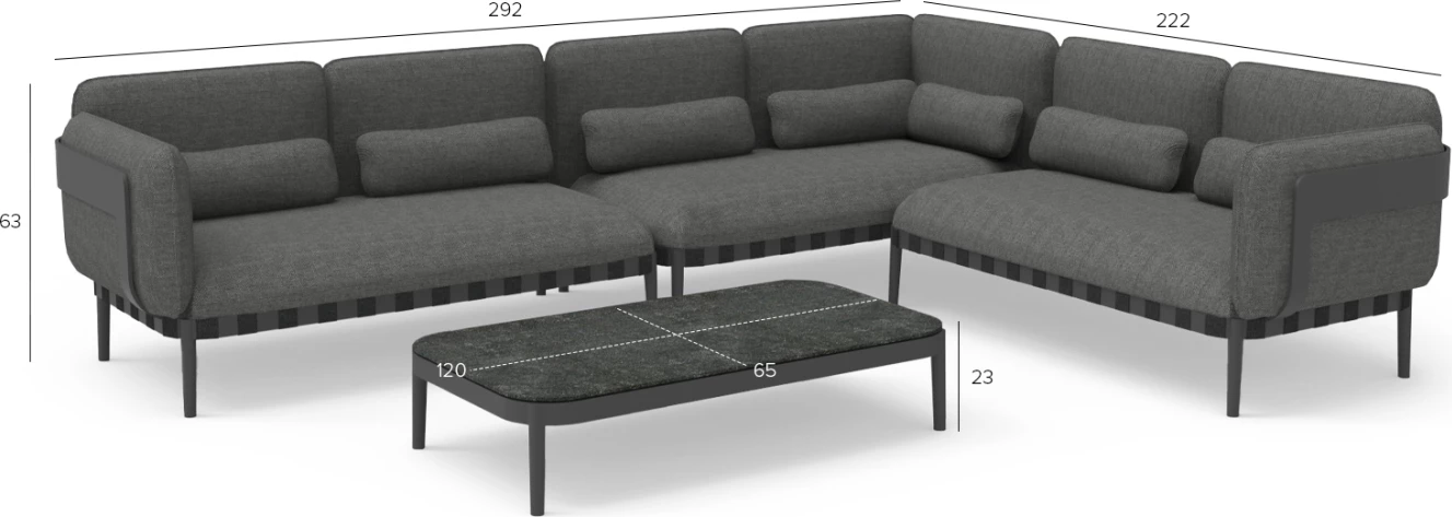 Set lounge për jashtë, 4 pjesë, PEGASUS CD6199.01, alumin, litar, material OLEFIN, ngjyrë gri e errët