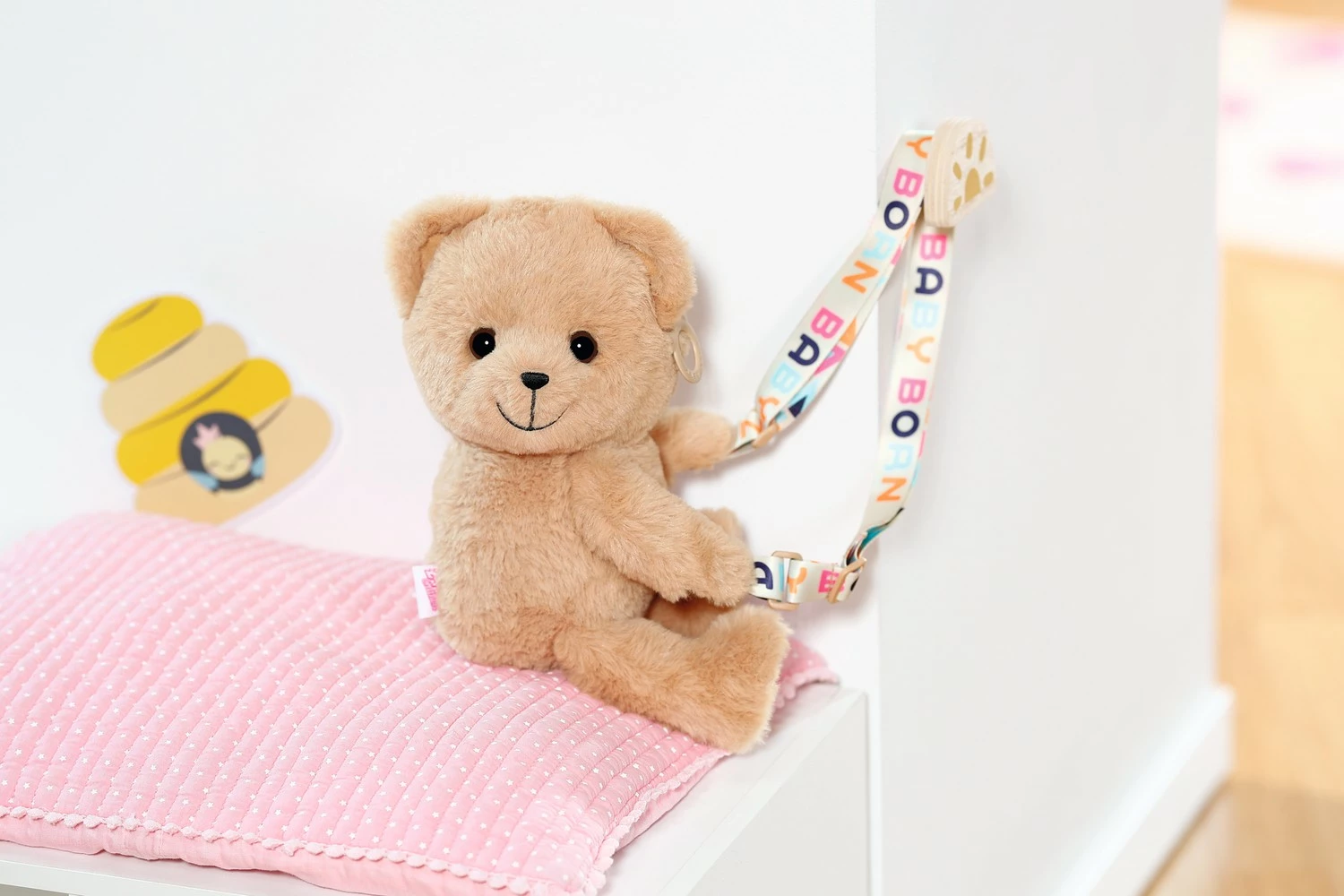 Çantë shpatulle, Baby Born, Bear Bag 836354-116724, formë arushi, me zinxhir dhe rrip supi i markës, për fëmijë 3+, Bezhë