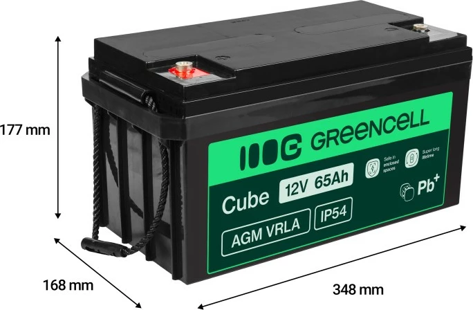 Bateri AGM VRLA, Green Cell, AGM12V65AH-J Cube, 12V 65Ah IP54, e zezë