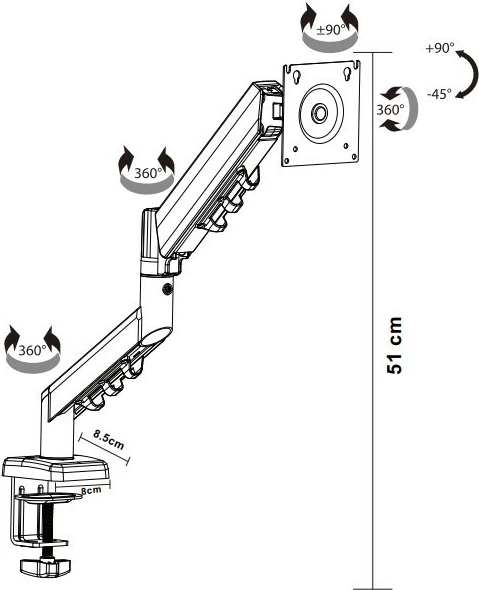 Mbajtës monitori tavoline me sustë gazi, TB TB-MG3, 17-26", 10 kg, VESA 100x100, i zi