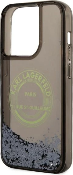 Mbështjellës Karl Lagerfeld Liquid Glitter RSG për iPhone 14 Pro, i zi