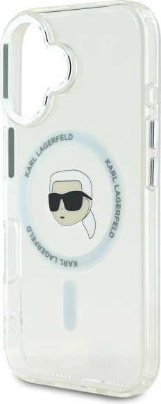 Mbështjellës Karl Lagerfeld IML Metal Karl Head MagSafe për iPhone 16 Plus, Bardhë