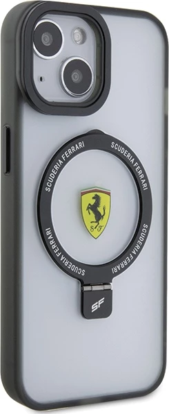 Mbështjellës Ferrari FEHMP15SUSCAK për iPhone 15 6.1", Ring Stand, MagSafe, zi