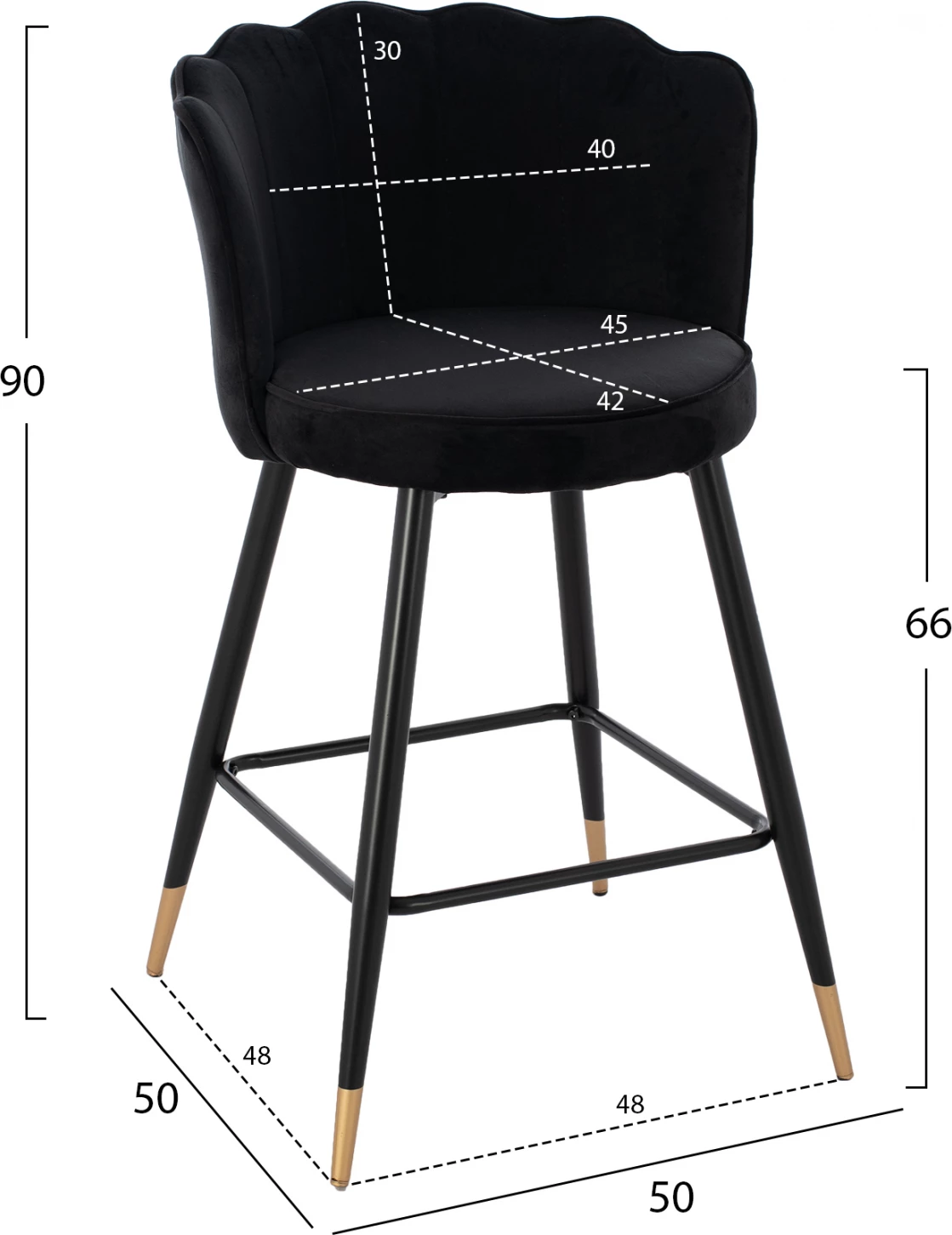 Karrige për bar mesatare FH8736.04 kadife e zezë me kornizë metalike 50x50x90 cm., set prej 2 copë