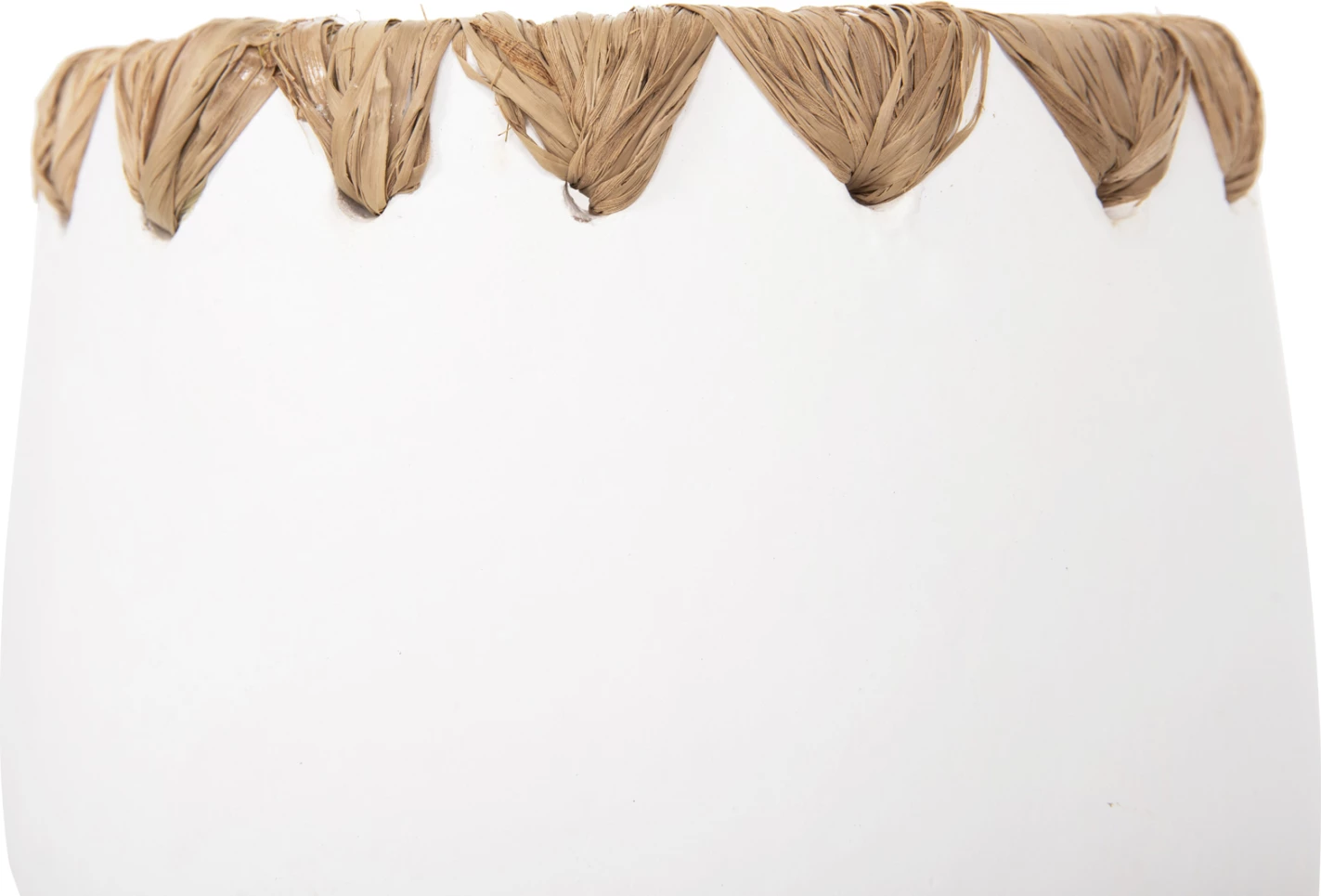 Vazo dekorative FH4369 terrakote, ngjyrë e bardhë, me thurje kashte në buzë, Φ13x16H cm