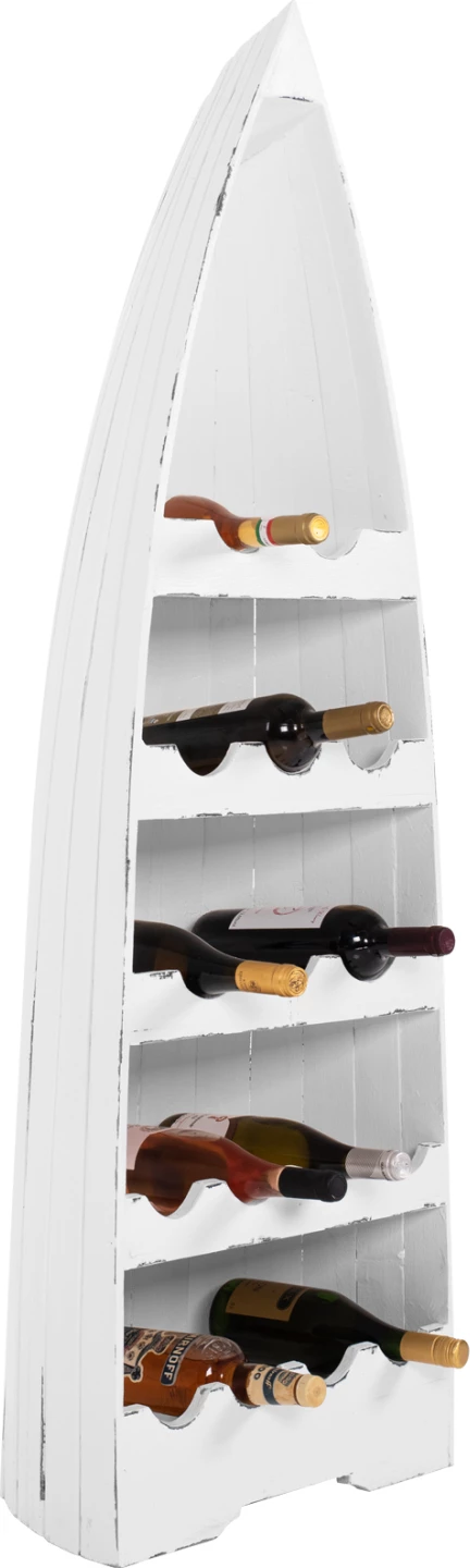 Raft vertikal për shishe, formë varke, dru mahogany, FH9495, 46x30x140H cm