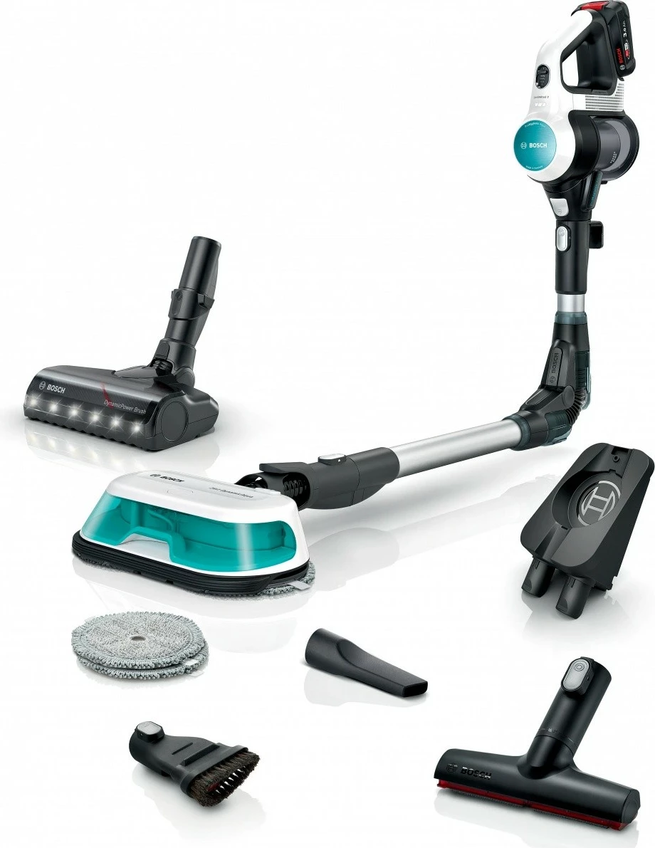 Fshesë me korrent vertikale Bosch Unlimited 7 ProHygienic Aqua BCS71HYG1, pa kabllo, 0.3L, e bardhë, me aksesorë