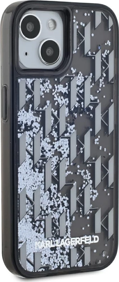 Mbështjellës Karl Lagerfeld Liquide Glitter Monogram Gradient për iPhone 15, i zi
