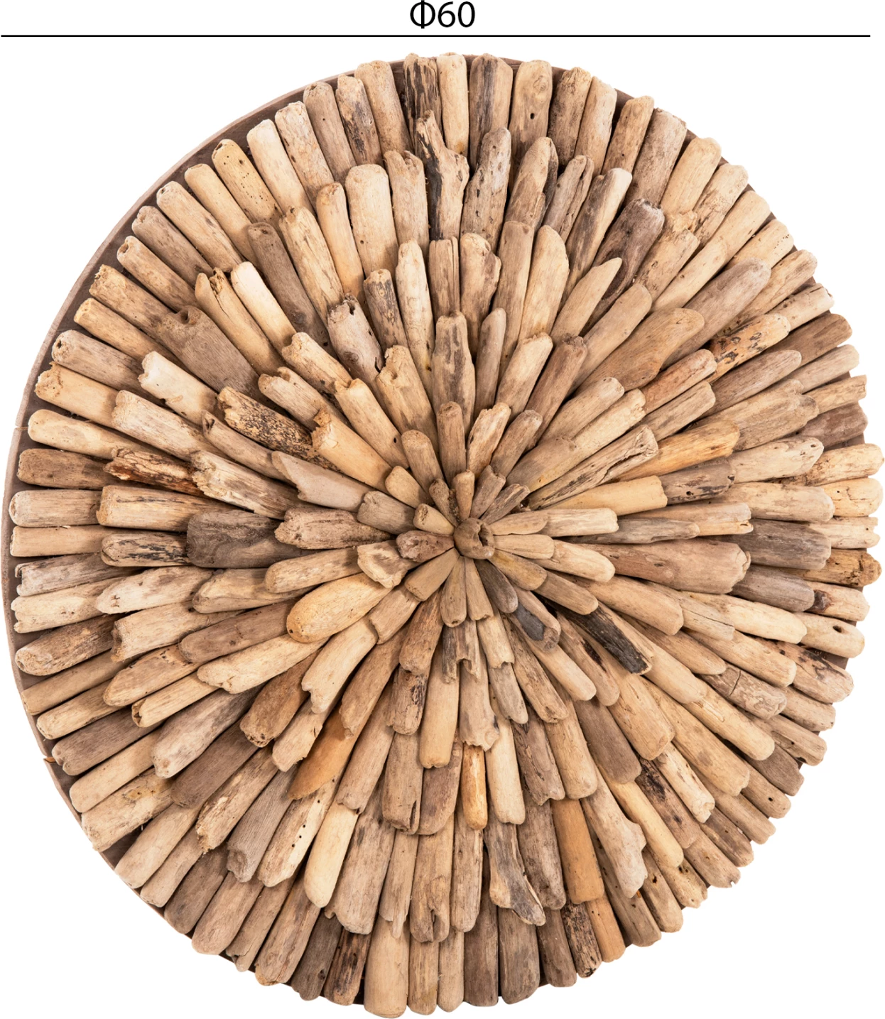 Dekor muri i rrumbullakët CHIIKI FH4298, dru natyral, Φ60 cm