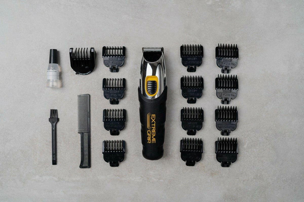 Trymer mjekre, Wahl, Extreme Grip 9893-0440, bateri 240 min, prerje 0.5–11 mm, gjerësi teh 30 mm, karikim USB 2 orë, e zezë/argjendtë