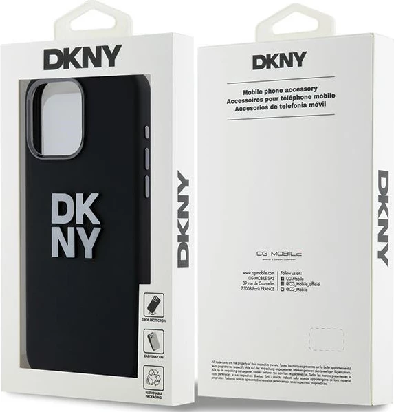 Mbështjellës DKNY Liquid Silicone Metal Logo për iPhone 15 Pro, i zi