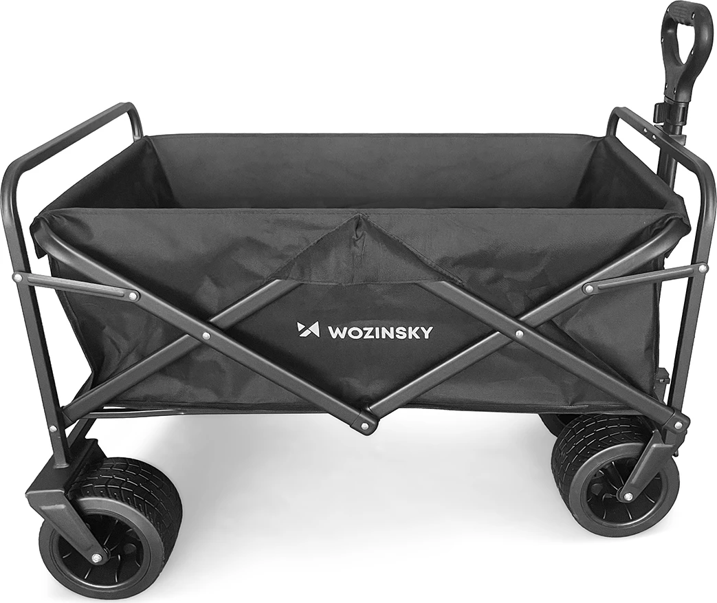 Karrocë transporti palosëse, Wozinsky WZP-100, kapacitet deri 100 kg, rrota të gjera terreni, pëlhurë Oxford 600x300D, me rrjetë sigurie, e zezë