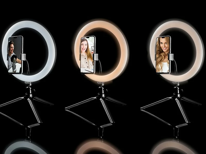 Ring Light Tracer TRAOSW46747 me tripod të vogël, 26 cm, LED, USB, e zezë