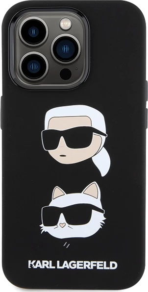 Mbështjellës Karl Lagerfeld Silicone Karl&Choupette Head për iPhone 15 Pro, i zi