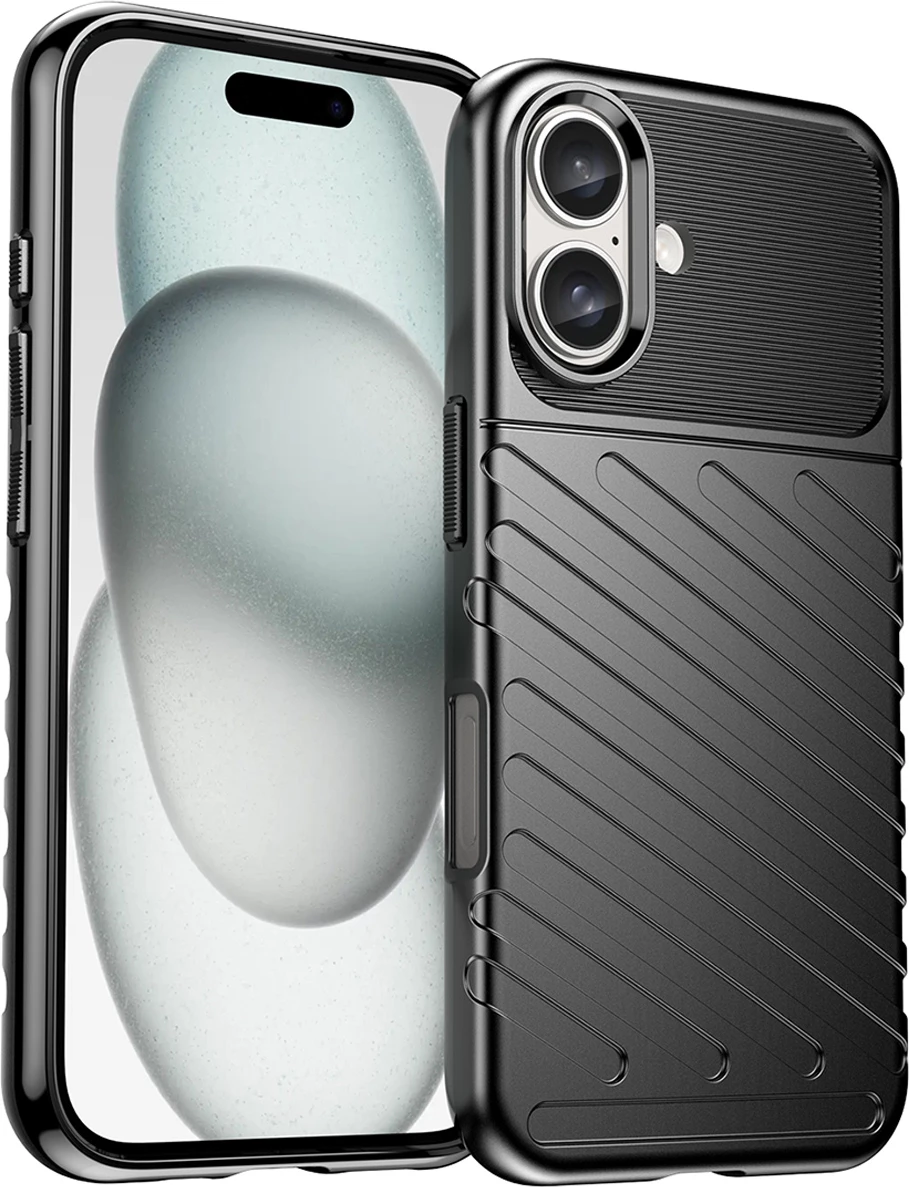 Mbështjellës Hurtel Thunder Case për iPhone 16, silikon, i zi